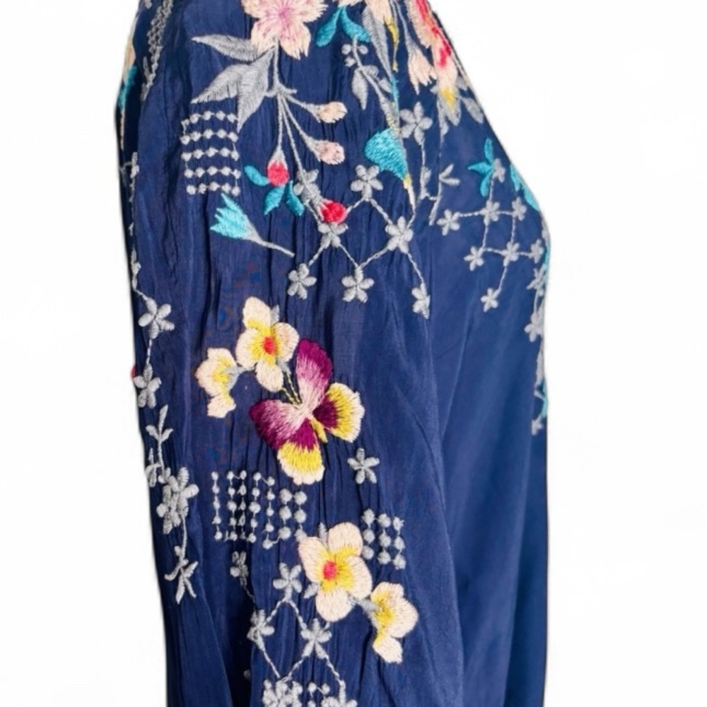 Johnny Was heavily embroidered Butterfly Winter blouse in Gravel Blue NWT - Picture 5 of 11